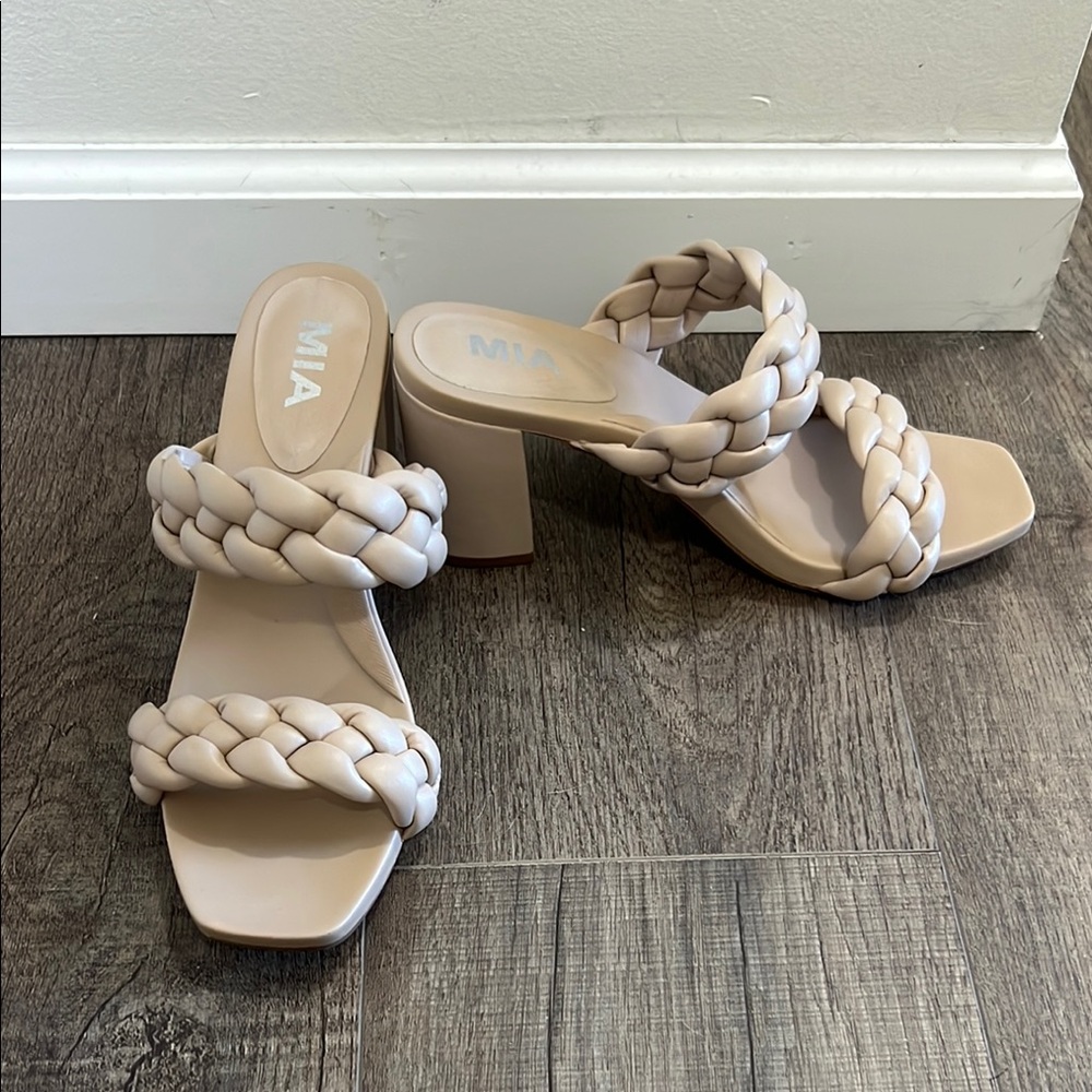 MIA Women's Tan Braided Heeled Sandals